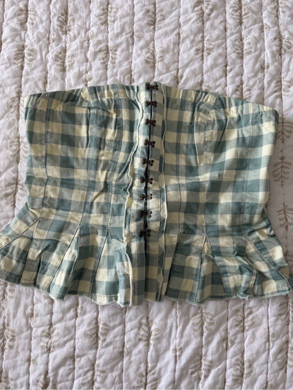Free People Light Yellow Smocked Strapless Top with Mint Trim